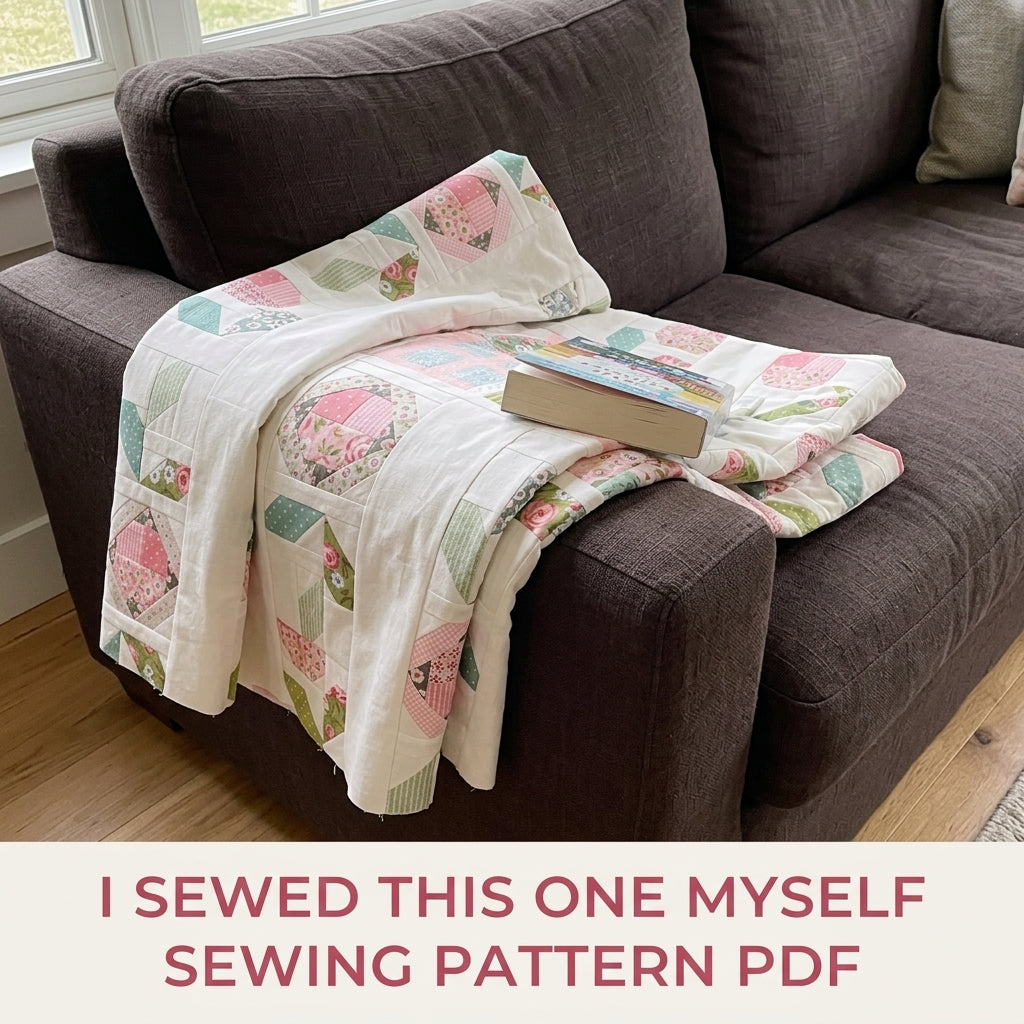 Cottage Garden Quilt Pattern PDF – Column Flower Quilt with Pieced House Block