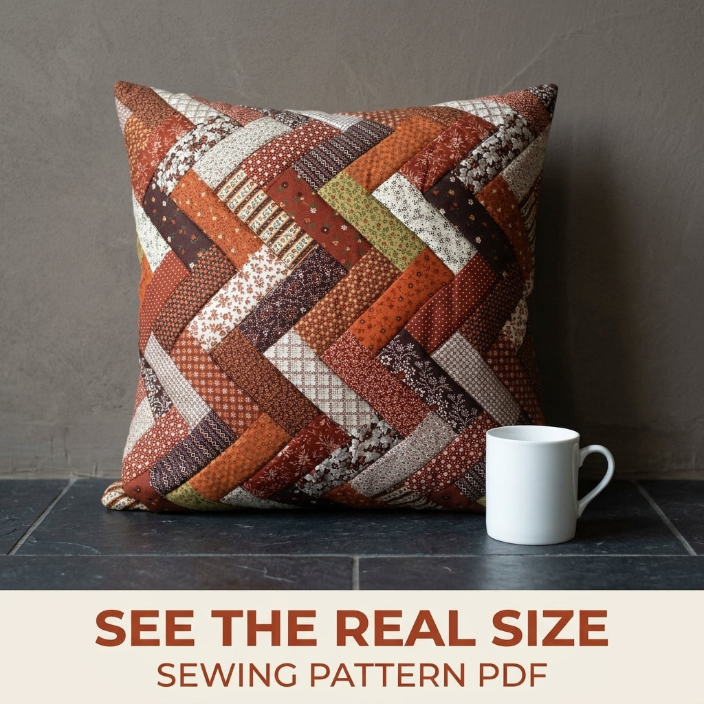 Autumn Braid Patchwork Cushion Sewing Pattern PDF – Herringbone Pillow