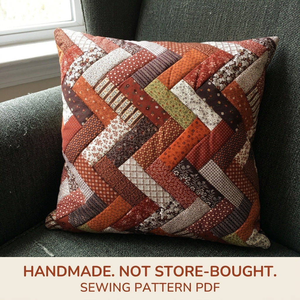 Autumn Braid Patchwork Cushion Sewing Pattern PDF – Herringbone Pillow