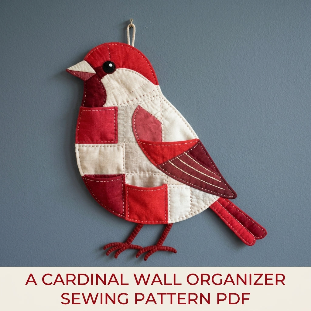 Cardinal Pocket Wall Organizer Sewing Pattern PDF – Patchwork Bird Wall Hanging