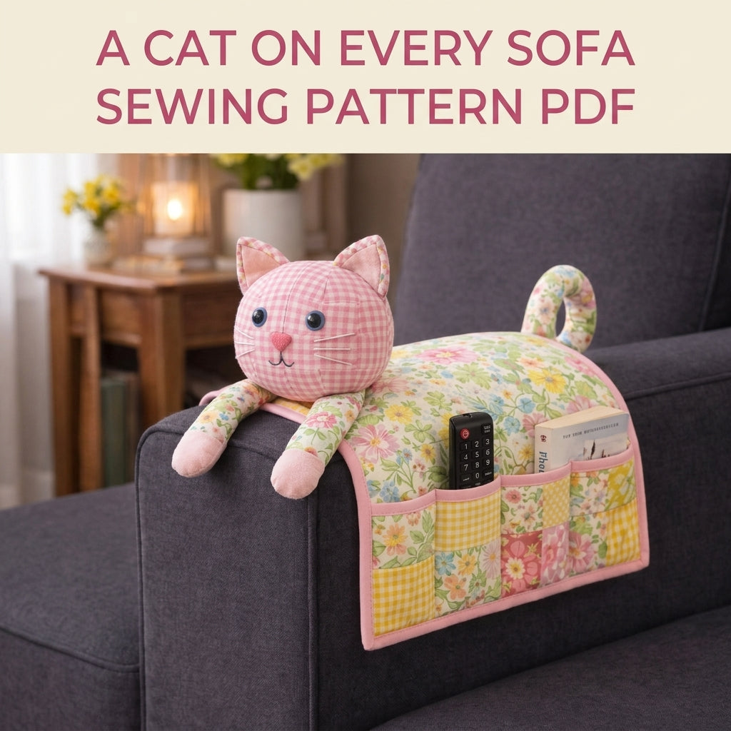 Cat Armrest Caddy Sewing Pattern PDF – Sofa Organizer with Pockets