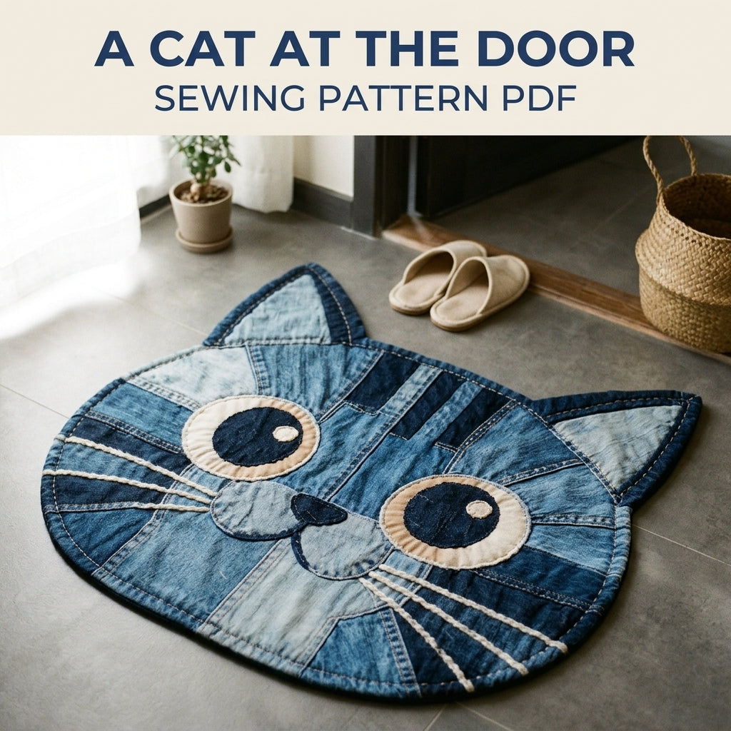 Denim Cat Face Rug Sewing Pattern PDF – Upcycled Jeans Cat Mat
