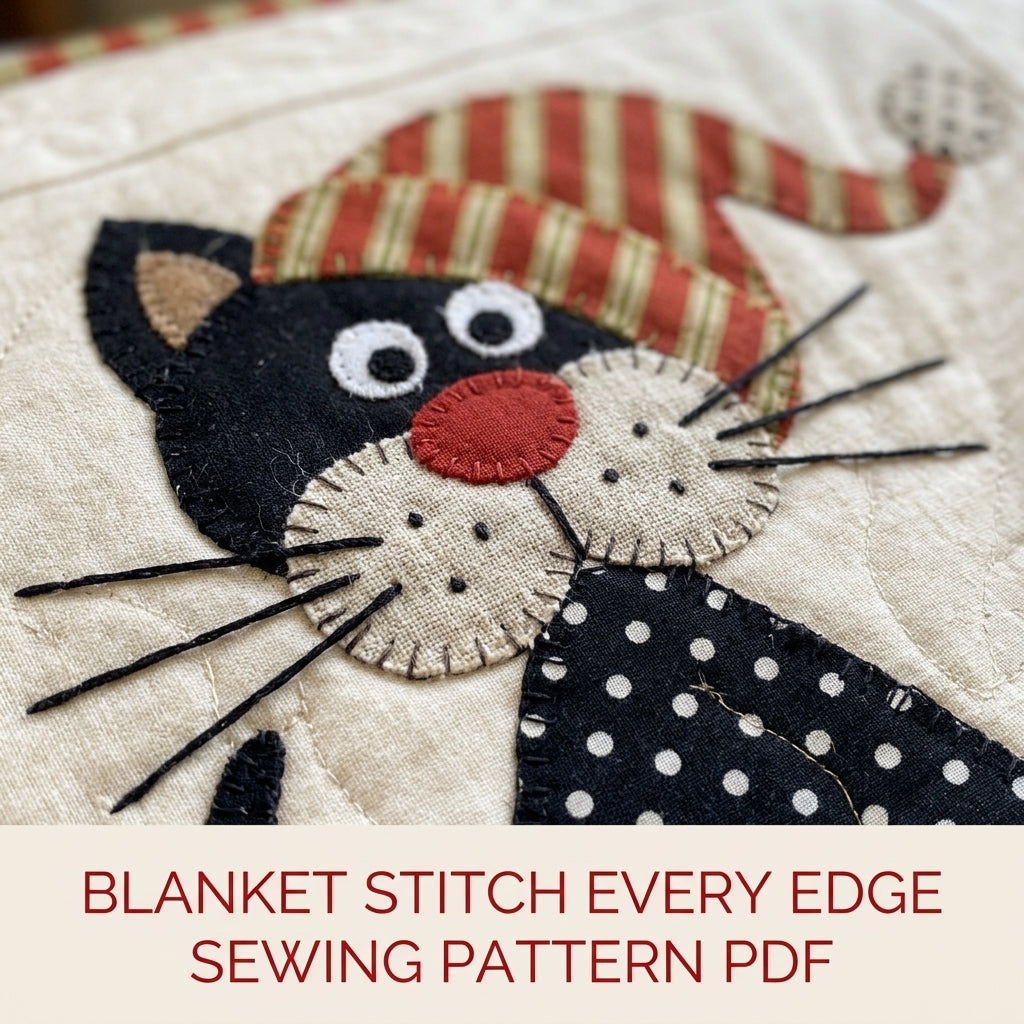 Polka Dot Cats Quilt Sewing Pattern PDF – Folk Cat Appliqué Lap Quilt