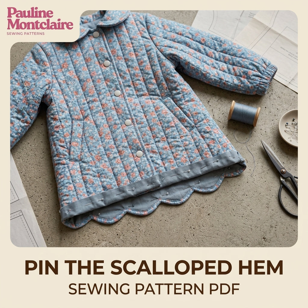 Children's Quilted Scallop Coat Sewing Pattern PDF – Girls' Scalloped Hem Coat with Rounded Collar