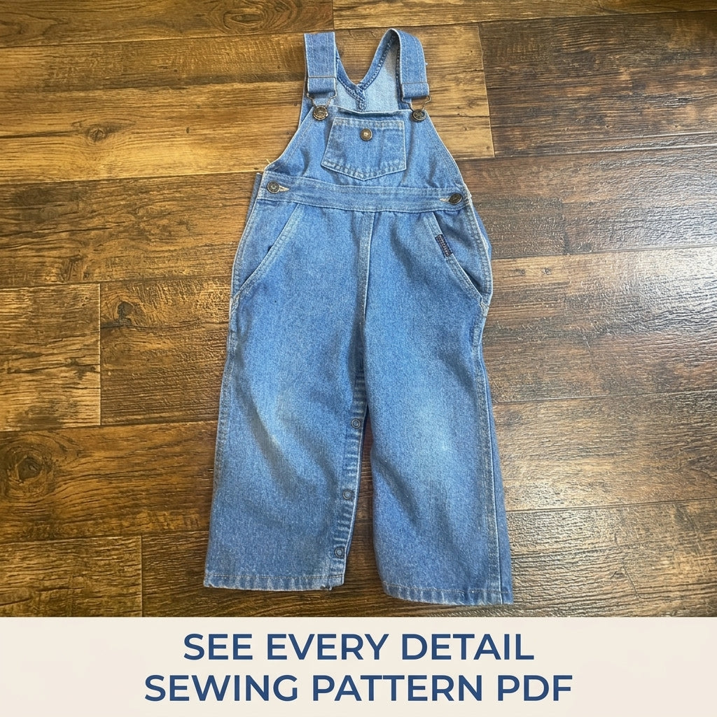 Kids Denim Overalls Sewing Pattern PDF – Toddler Bib Overalls with Snap Legs