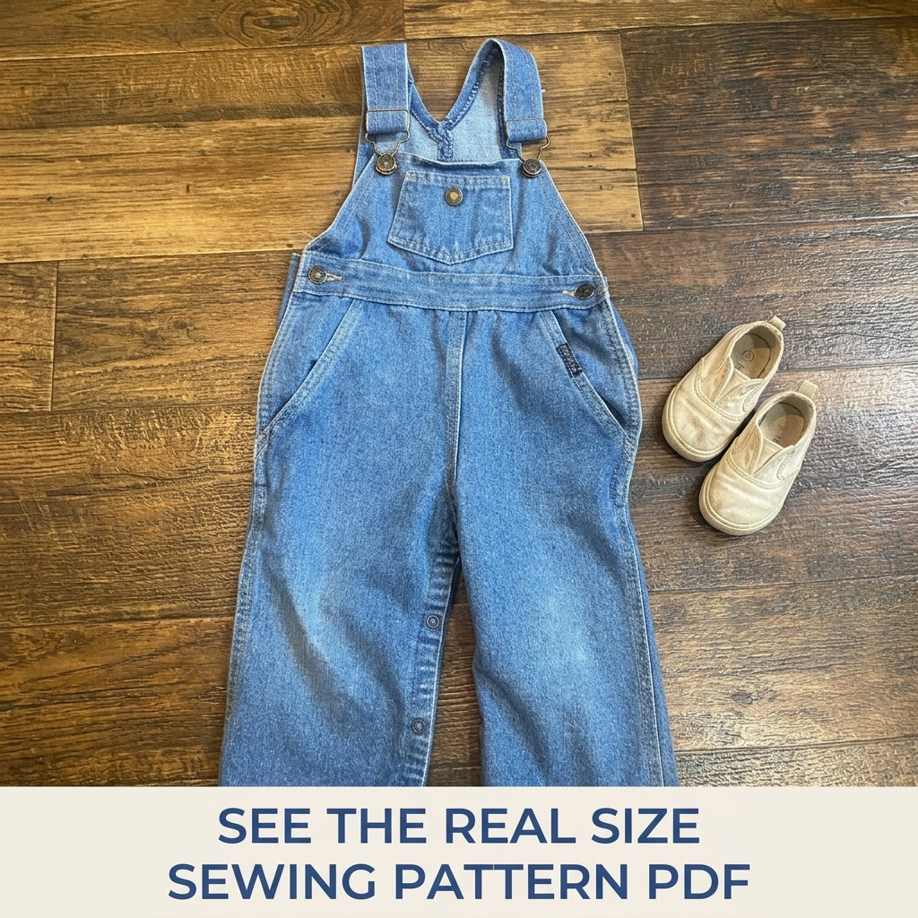 Kids Denim Overalls Sewing Pattern PDF – Toddler Bib Overalls with Snap Legs