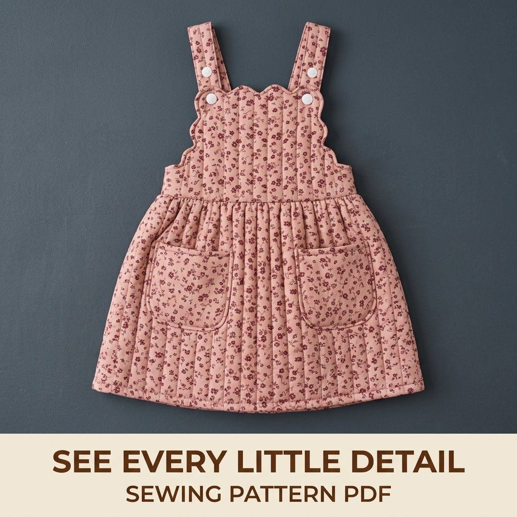 Children's Quilted Pinafore Dress Sewing Pattern PDF – Girls' Pinafore with Scalloped Bib