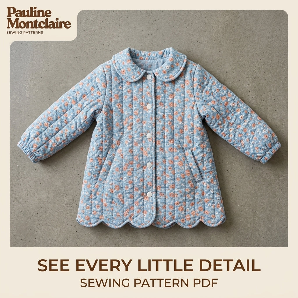 Children's Quilted Scallop Coat Sewing Pattern PDF – Girls' Scalloped Hem Coat with Rounded Collar