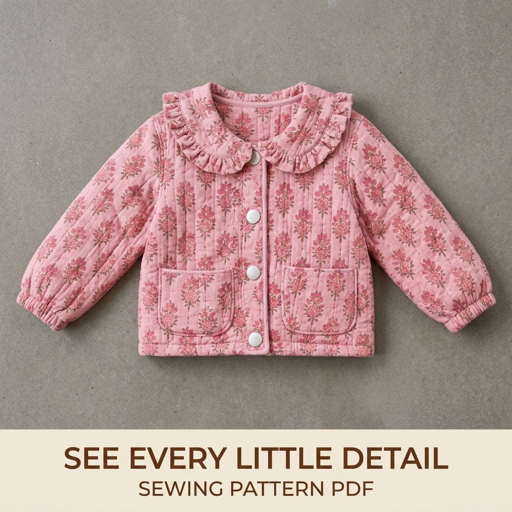 Kids Ruffle Collar Jacket Sewing Pattern PDF – Quilted Child's Jacket with Snaps