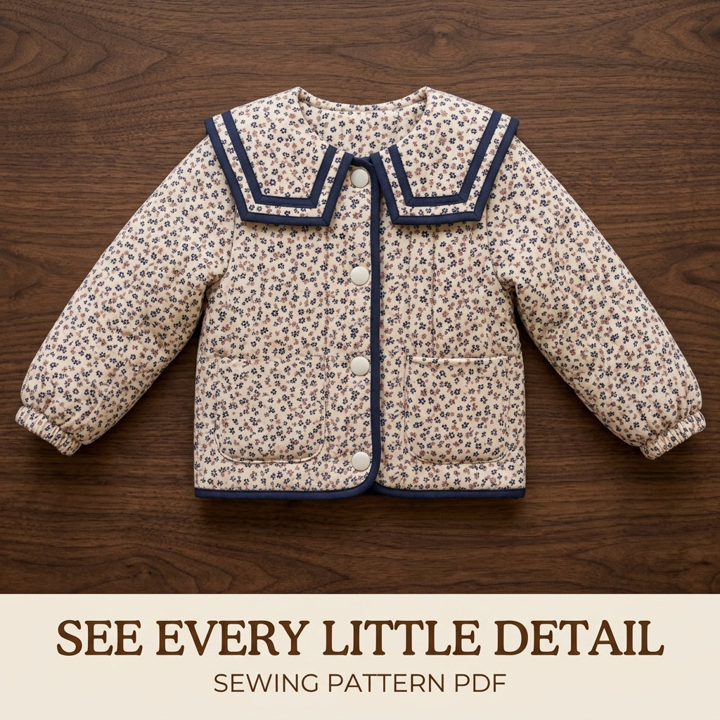 Children's Sailor Collar Jacket Sewing Pattern PDF – Quilted Girls' Jacket with Bias Binding