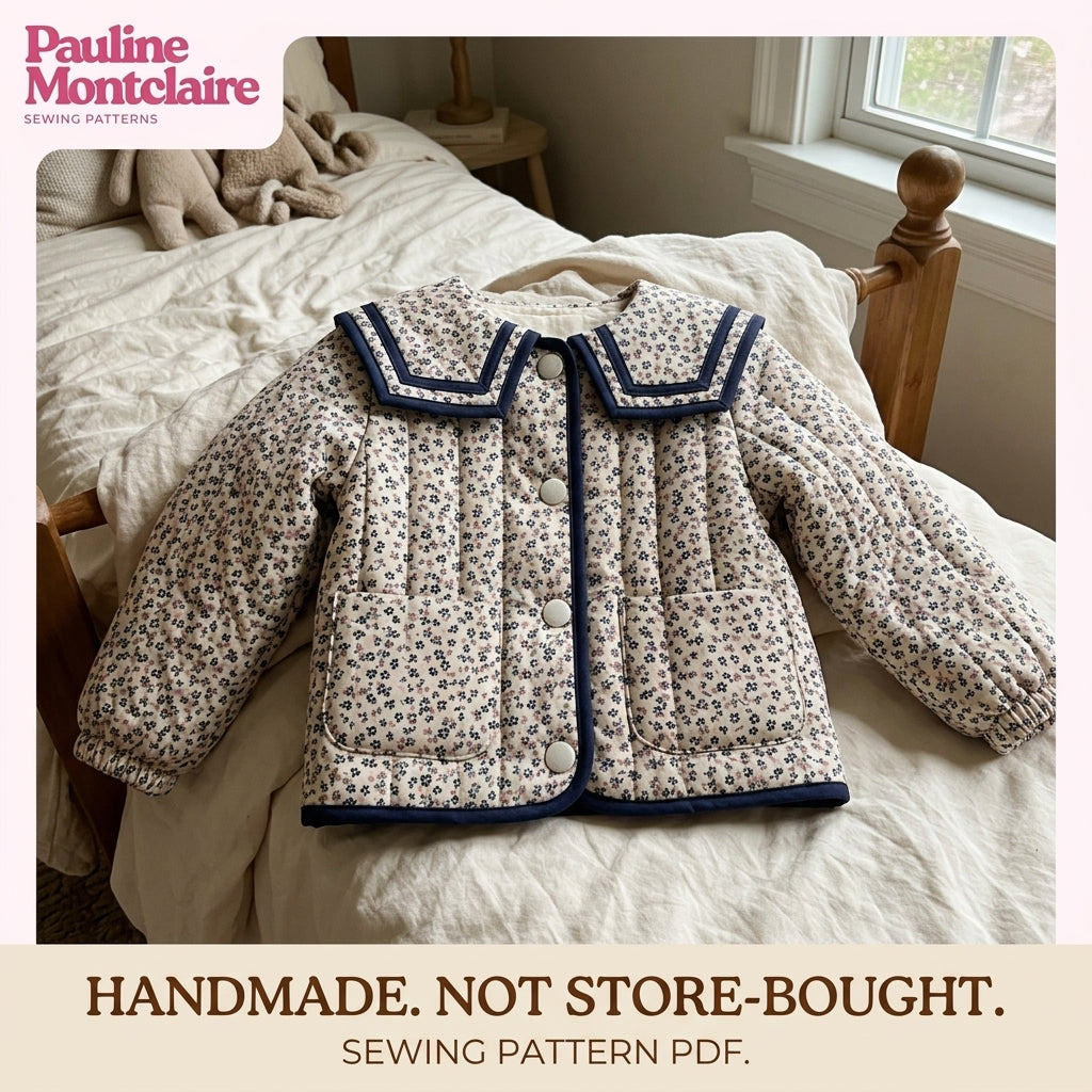 Children's Sailor Collar Jacket Sewing Pattern PDF – Quilted Girls' Jacket with Bias Binding