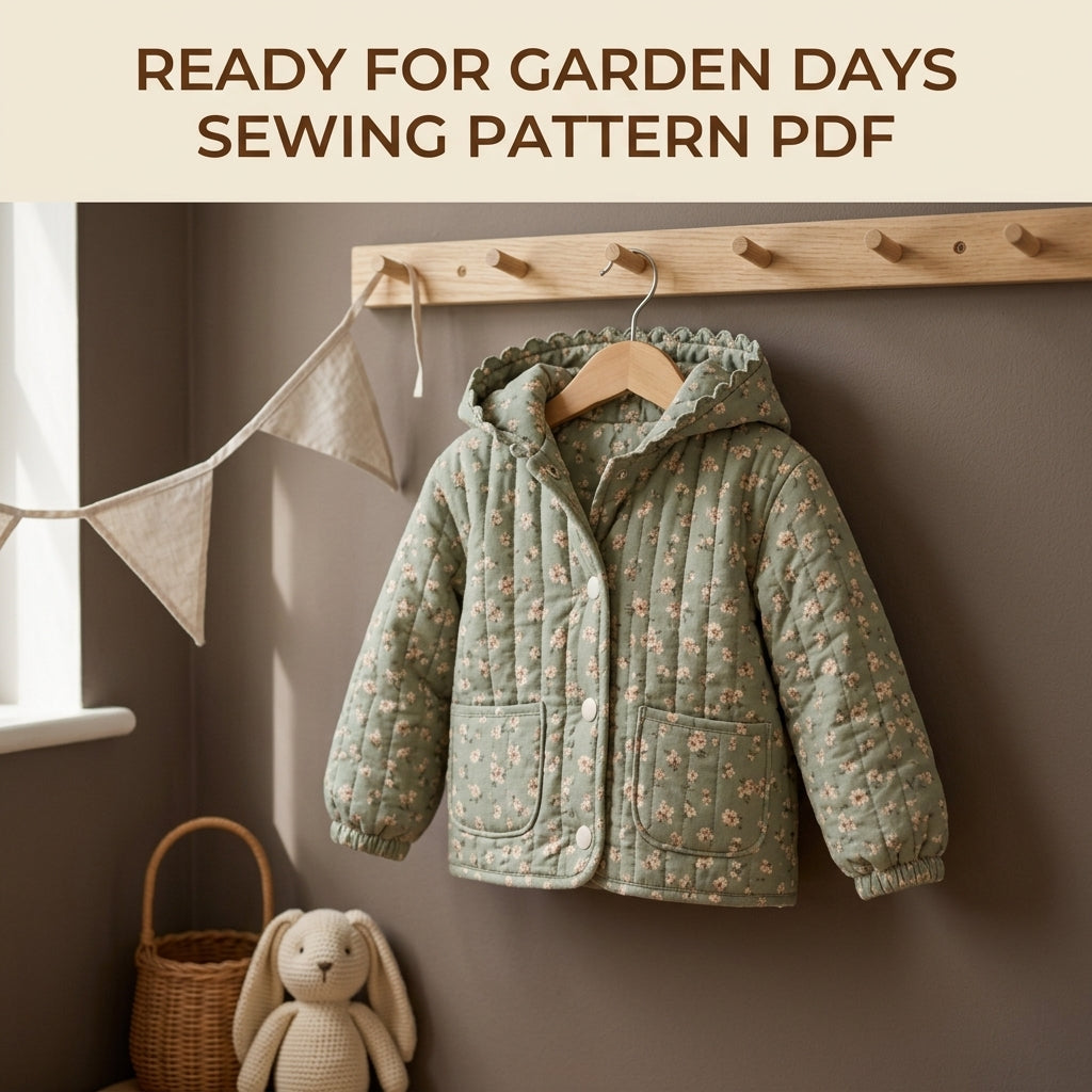 Children's Quilted Hooded Jacket Sewing Pattern PDF – Girls' Jacket with Frilled Hood and Pockets