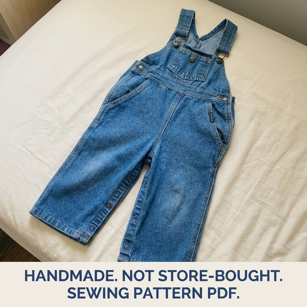 Kids Denim Overalls Sewing Pattern PDF – Toddler Bib Overalls with Snap Legs