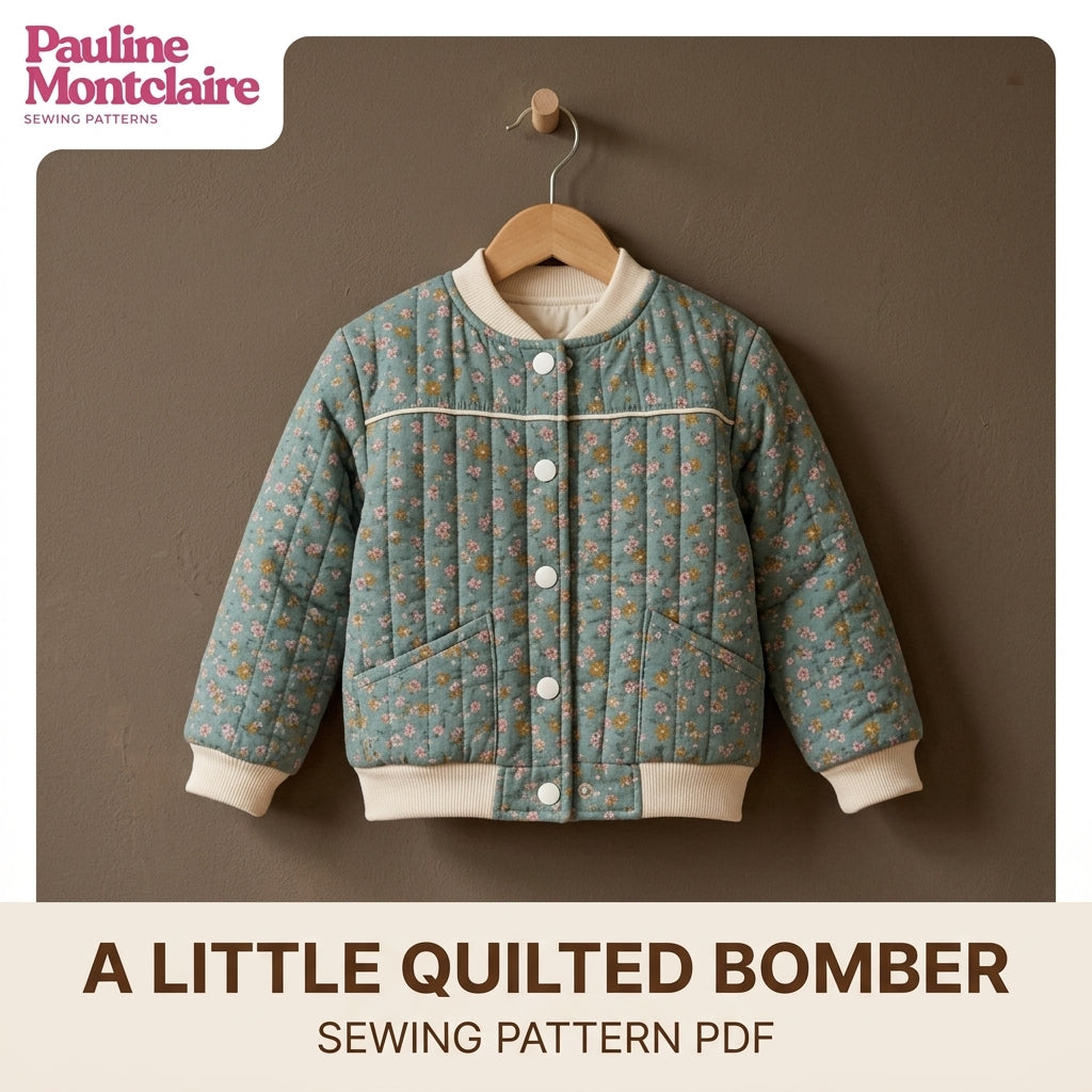 Children's Quilted Bomber Jacket Sewing Pattern PDF – Kids' Bomber with Rib Trims and Piping