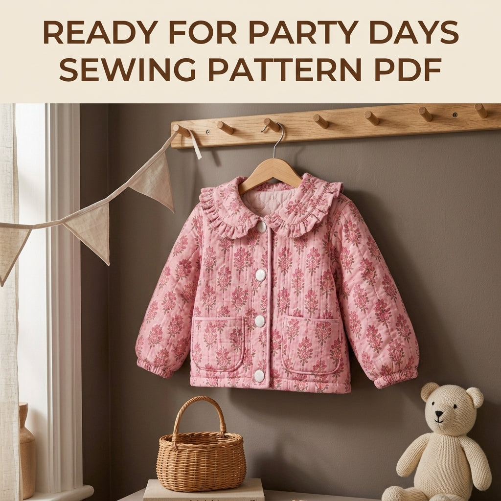 Kids Ruffle Collar Jacket Sewing Pattern PDF – Quilted Child's Jacket with Snaps