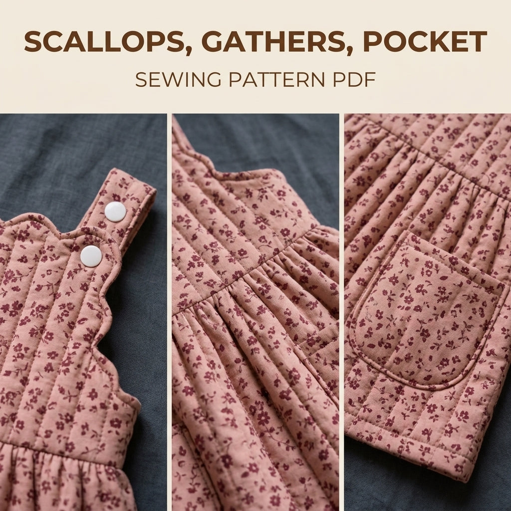 Children's Quilted Pinafore Dress Sewing Pattern PDF – Girls' Pinafore with Scalloped Bib