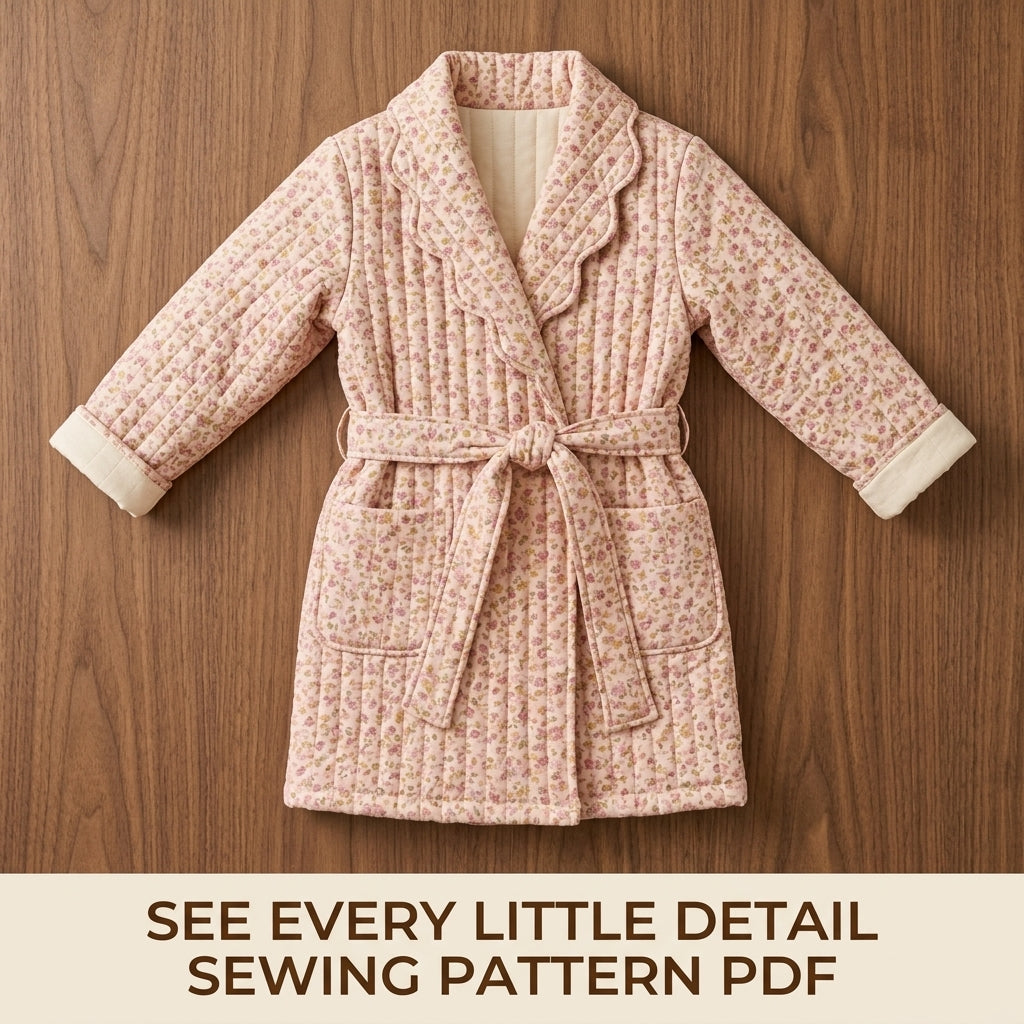 Children's Quilted Robe Sewing Pattern PDF – Girls' Dressing Gown with Scalloped Collar