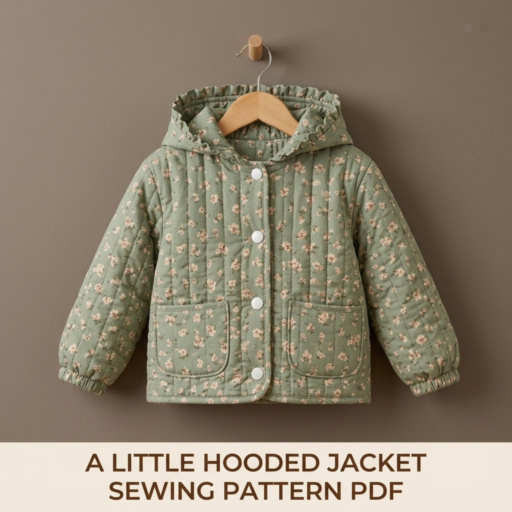 Children's Quilted Hooded Jacket Sewing Pattern PDF – Girls' Jacket with Frilled Hood and Pockets