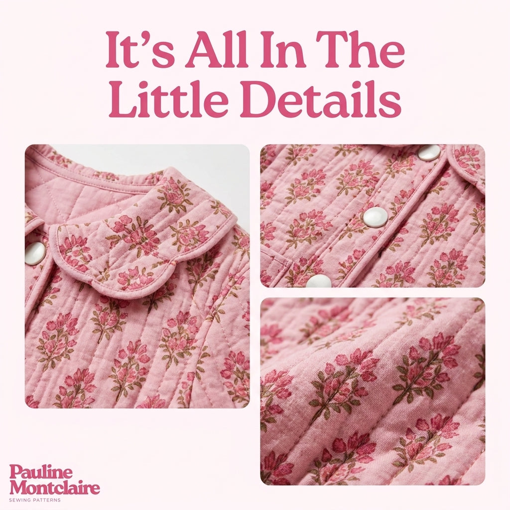 Girls' Quilted Jacket Sewing Pattern — Scalloped Peter Pan Collar Jacket, Ages 6 Months to 10 Years, PDF Download
