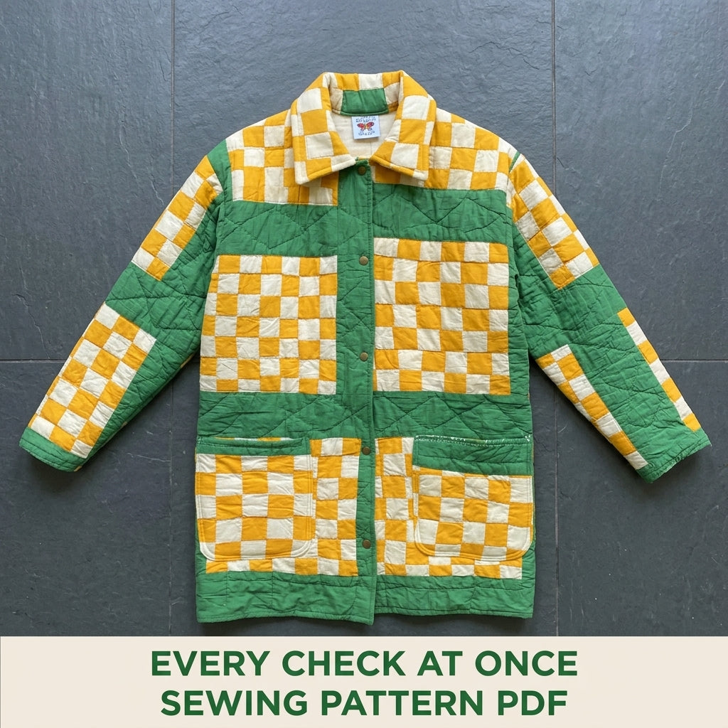 Checkerboard Quilt Chore Coat Sewing Pattern PDF – Long Quilted Coat from a Quilt