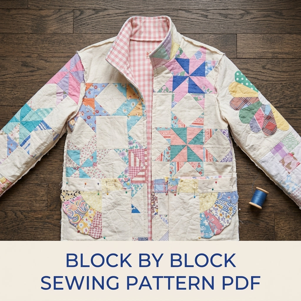 Star Block Quilt Chore Jacket Sewing Pattern PDF – Boxy Quilt Jacket