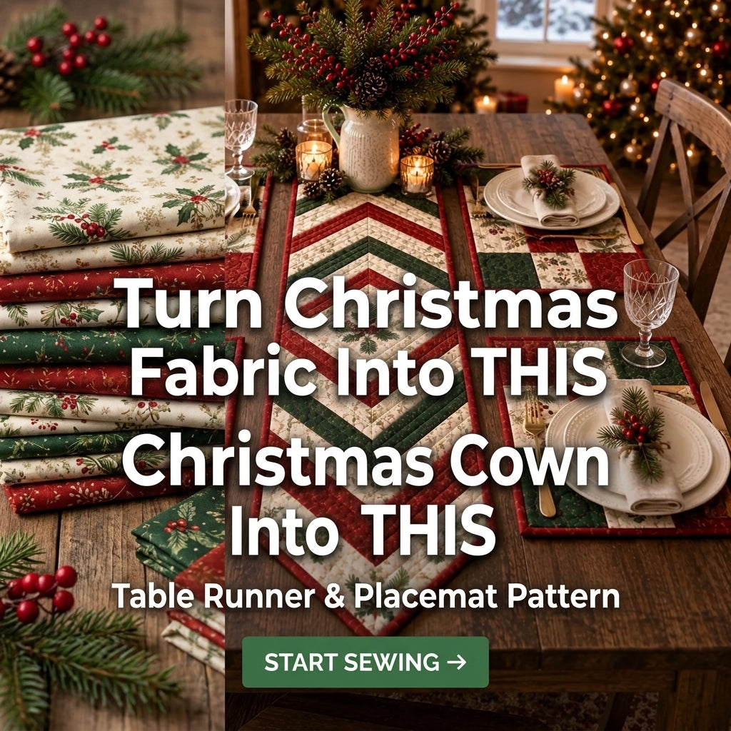 Christmas Table Runner & Placemats Quilt Pattern | Chevron Strip-Pieced Set of 5 | Beginner Quilting Project | PDF Instant Download