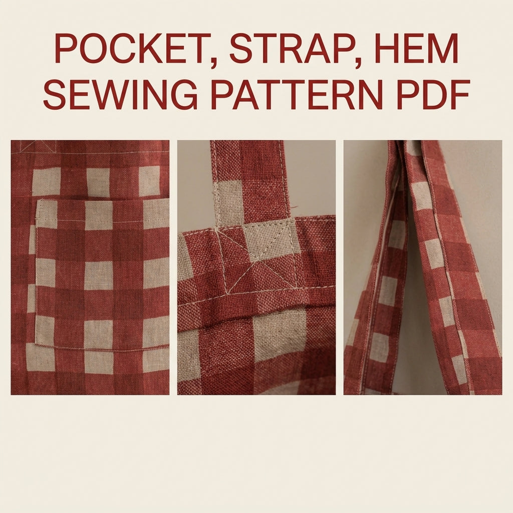 Gingham Tote Bag Sewing Pattern PDF – Linen Tote with Patch Pocket