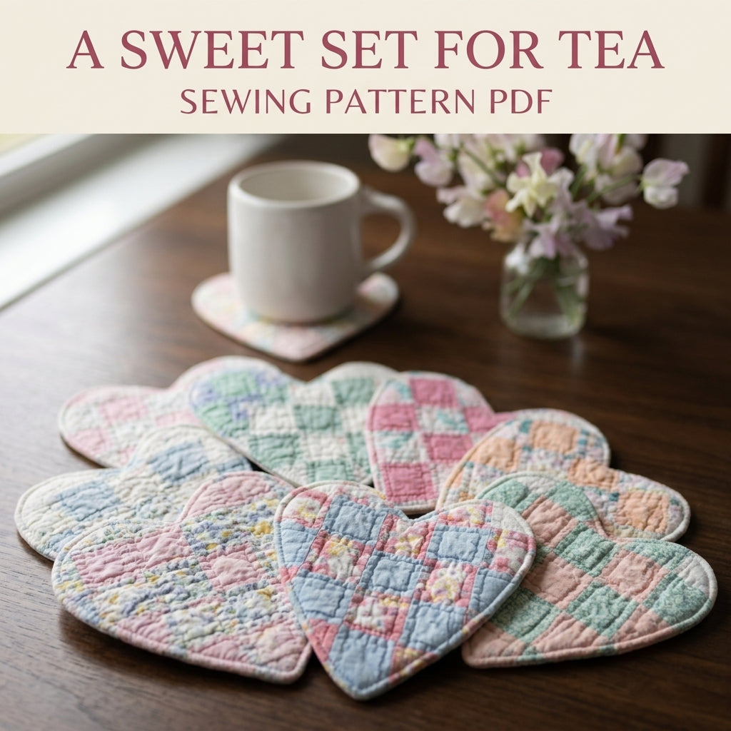 Patchwork Heart Coasters Sewing Pattern PDF – Quilted Heart Mug Rugs from Scraps