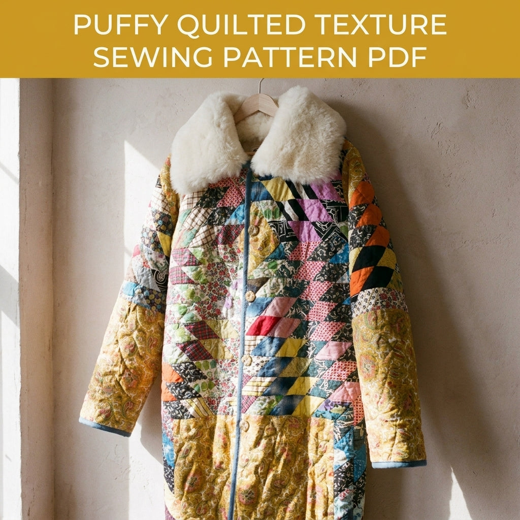 String Diamond Patchwork Long Quilted Coat Sewing Pattern PDF – String Diamond Patchwork Coat with Big Collar