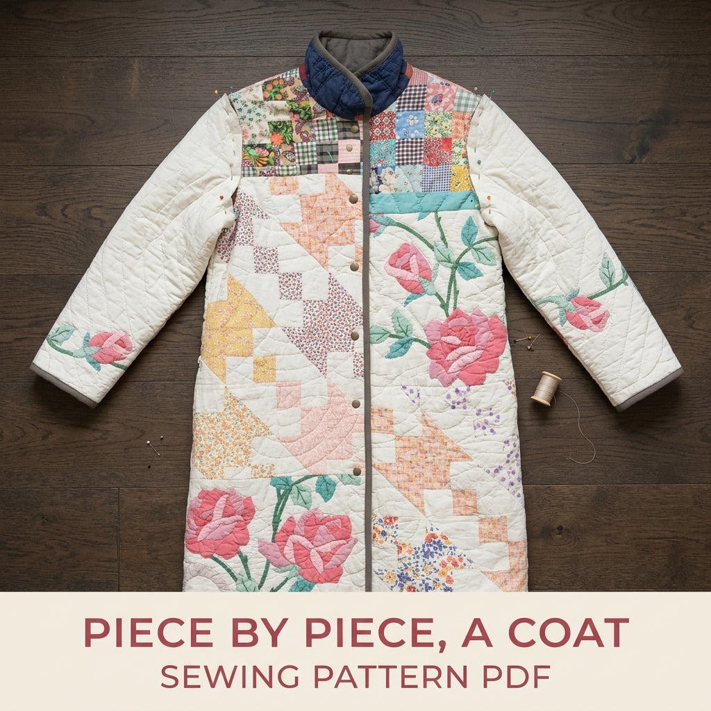 Rose Patchwork Quilt Coat Sewing Pattern PDF – Long Coat from Vintage Quilts