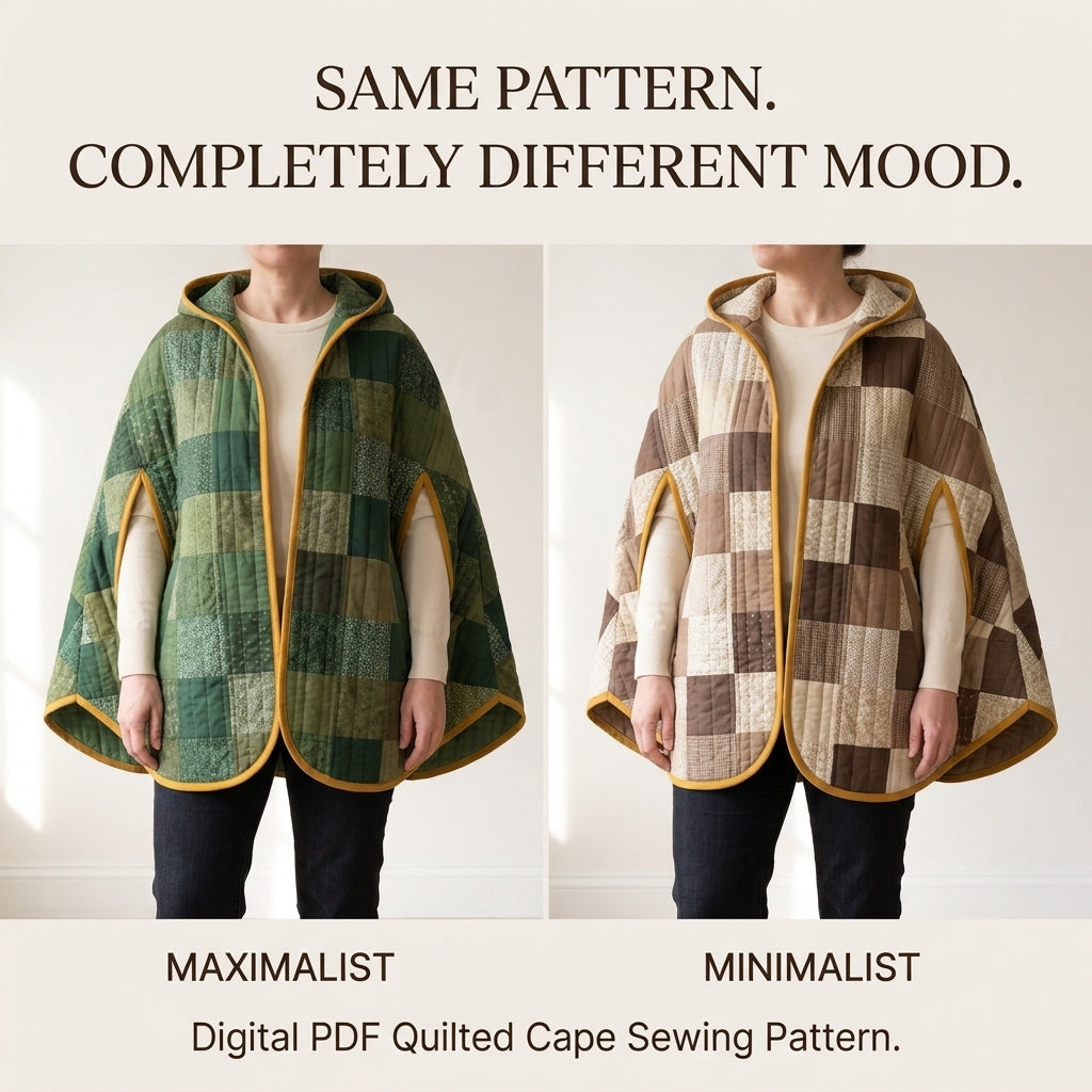 Quilted Cape Sewing Pattern – Hooded Patchwork Cape with Arm Slits