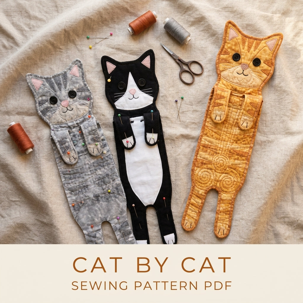 Quilted Cat Oven Towels Sewing Pattern PDF – Hanging Cat Kitchen Towels