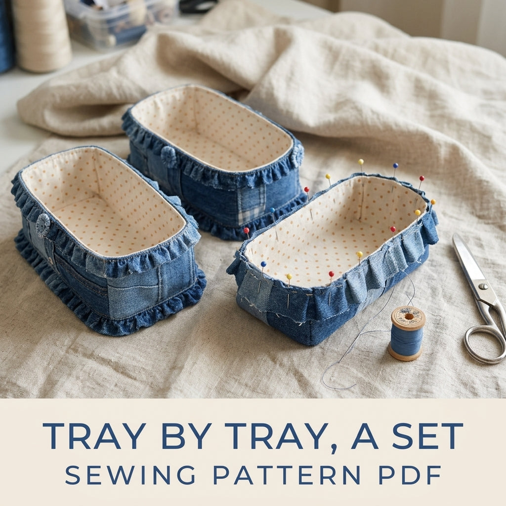 Ruffled Denim Kitchen Basket Set Sewing Pattern PDF – Bread Basket and Cutlery Trays