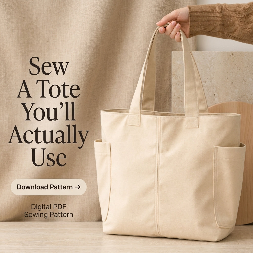 Canvas Tote Bag Sewing Pattern — Everyday Shopper with Side Pockets and Video Tutorial, Beginner Friendly, PDF Download