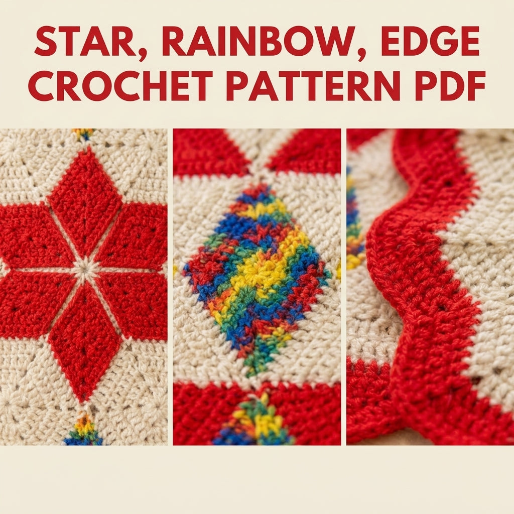 Rainbow Star Hexagon Blanket Crochet Pattern PDF – Quilt Style Crochet Throw