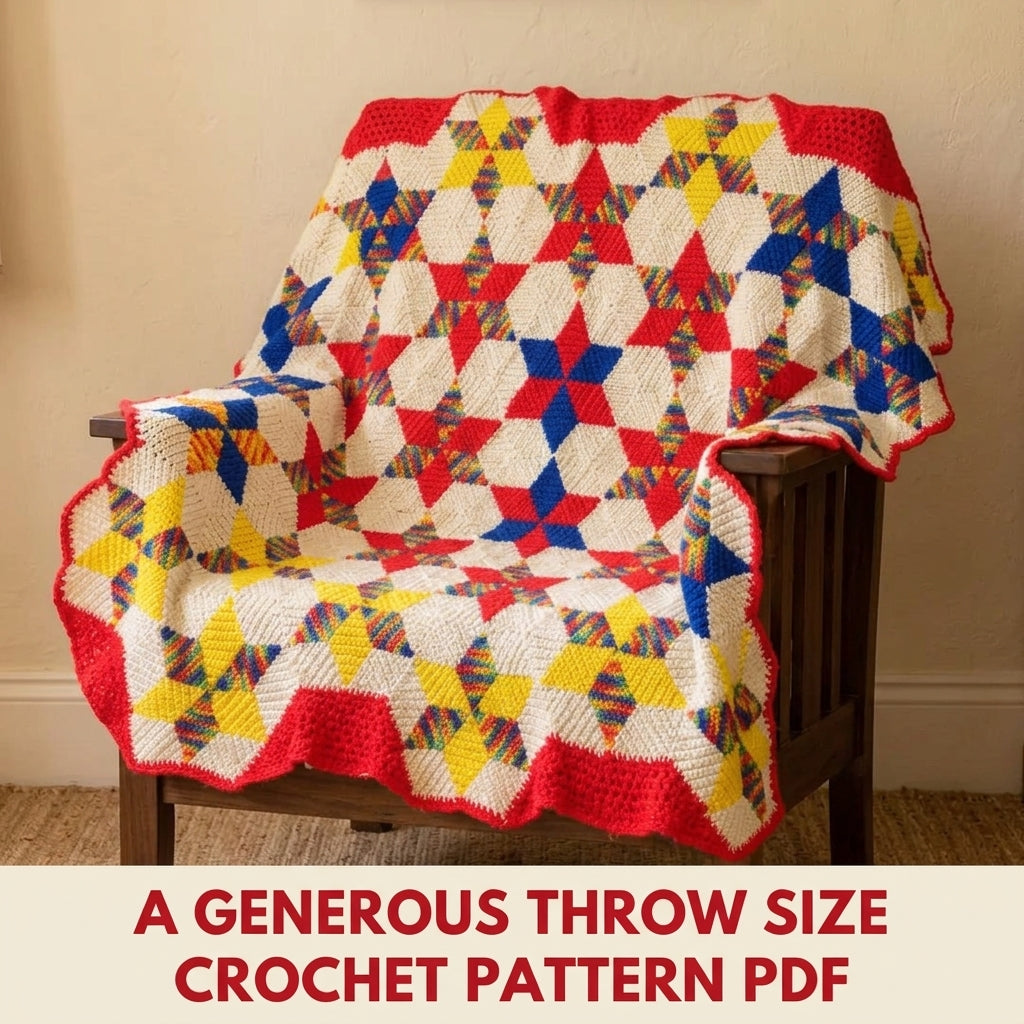 Rainbow Star Hexagon Blanket Crochet Pattern PDF – Quilt Style Crochet Throw