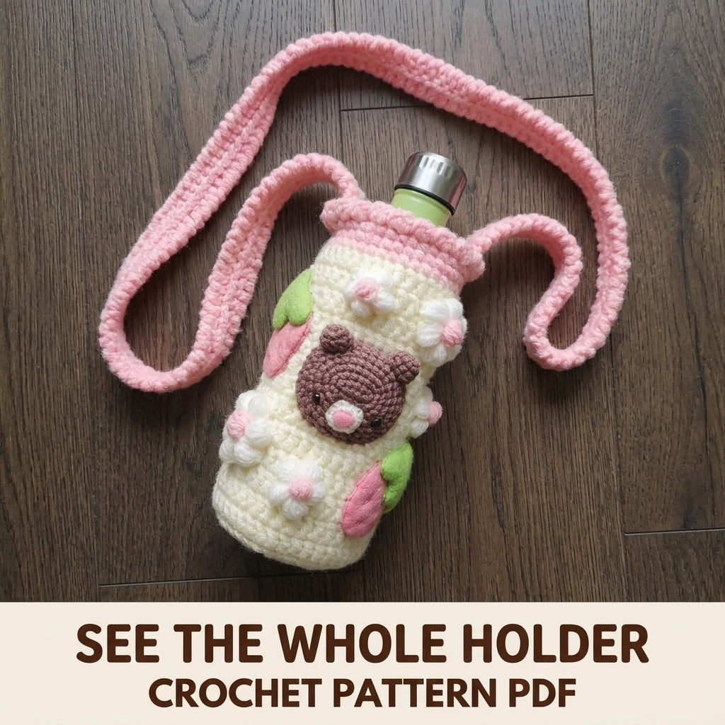 Teddy Bear Bottle Holder Crochet Pattern PDF – Chunky Water Bottle Carrier