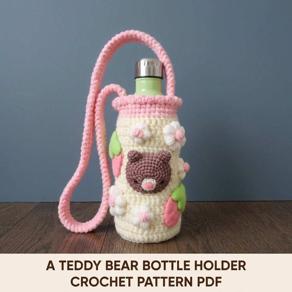 Teddy Bear Bottle Holder Crochet Pattern PDF – Chunky Water Bottle Carrier
