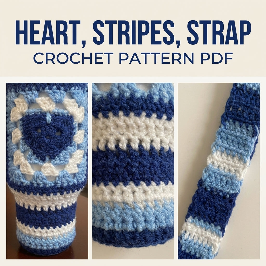 Blue Heart Tumbler Holder Crochet Pattern PDF – Tumbler Carrier with Strap
