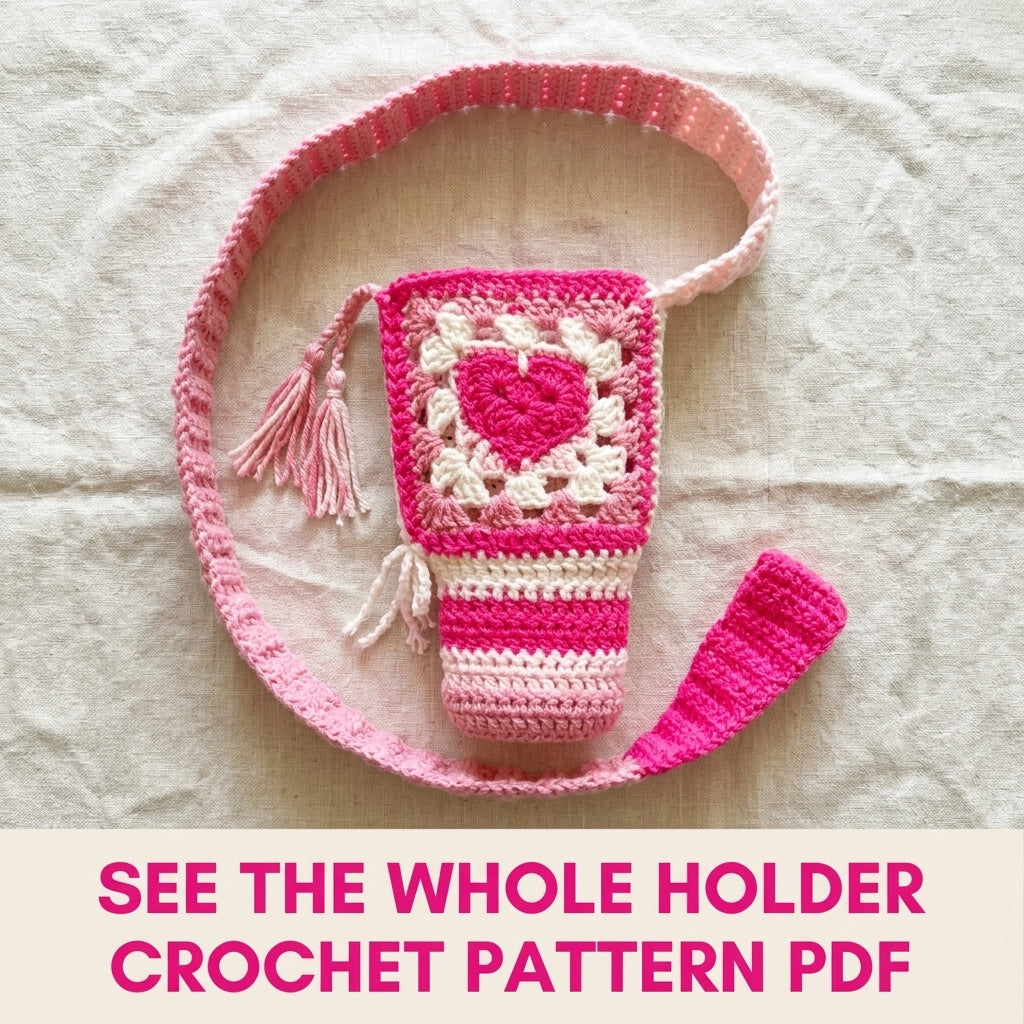 Pink Heart Tumbler Holder Crochet Pattern PDF – Tumbler Carrier with Strap