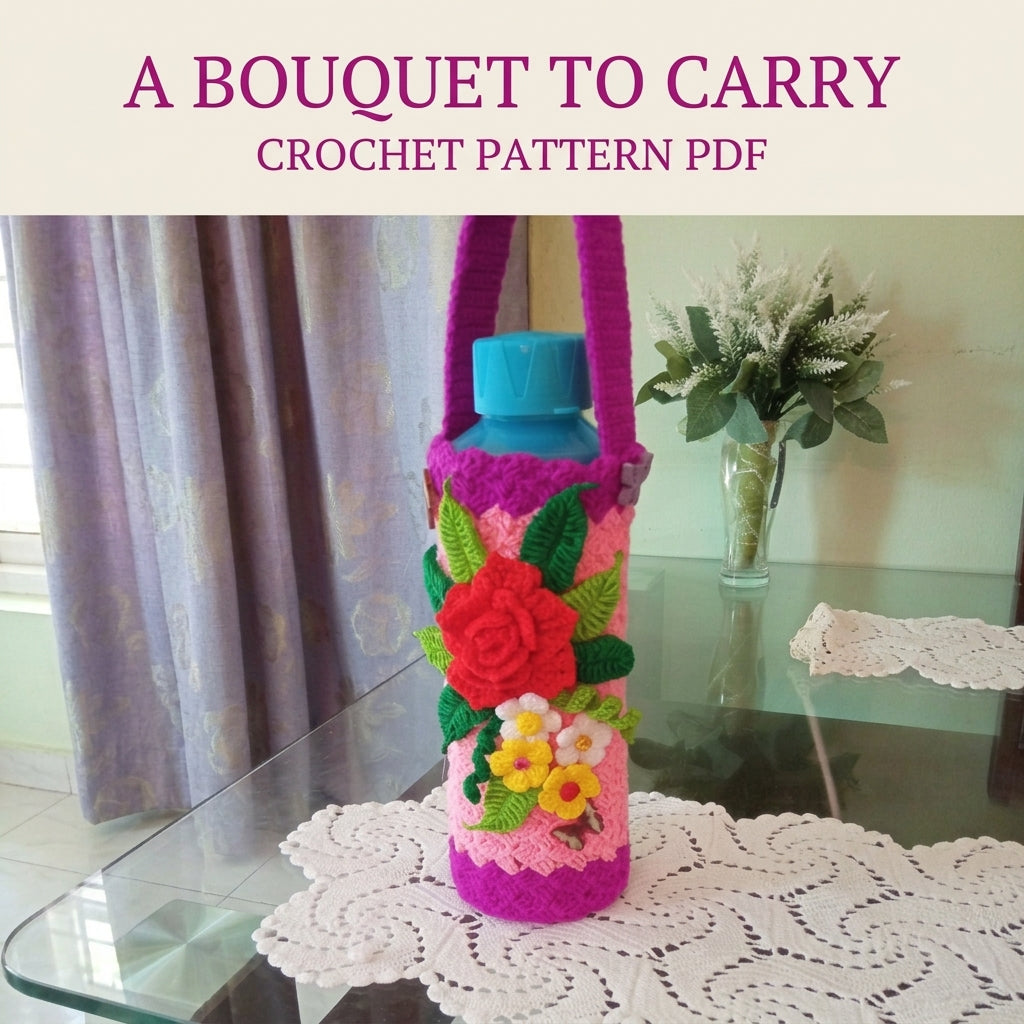 Rose Bouquet Bottle Holder Crochet Pattern PDF – Water Bottle Carrier