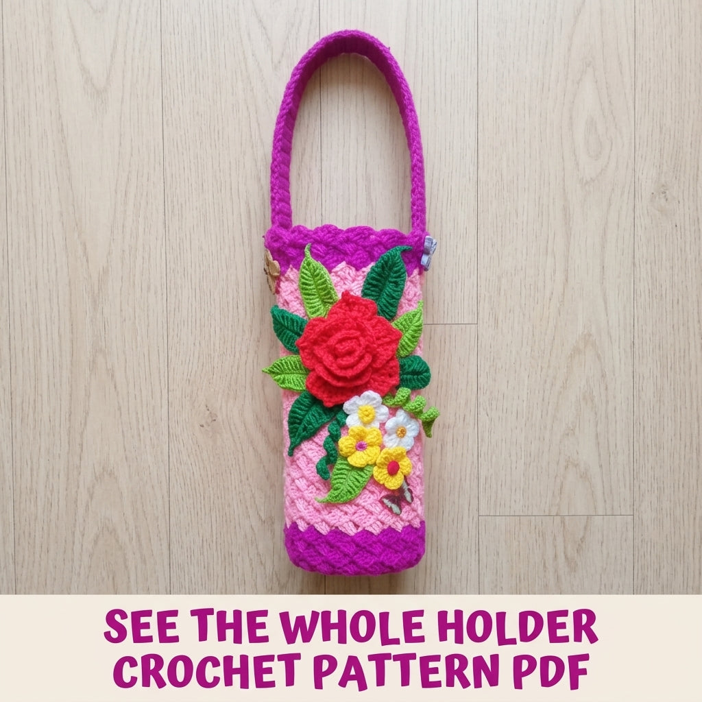 Rose Bouquet Bottle Holder Crochet Pattern PDF – Water Bottle Carrier