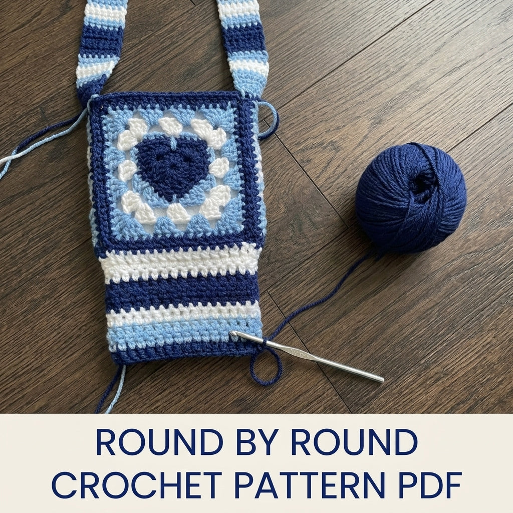 Blue Heart Tumbler Holder Crochet Pattern PDF – Tumbler Carrier with Strap
