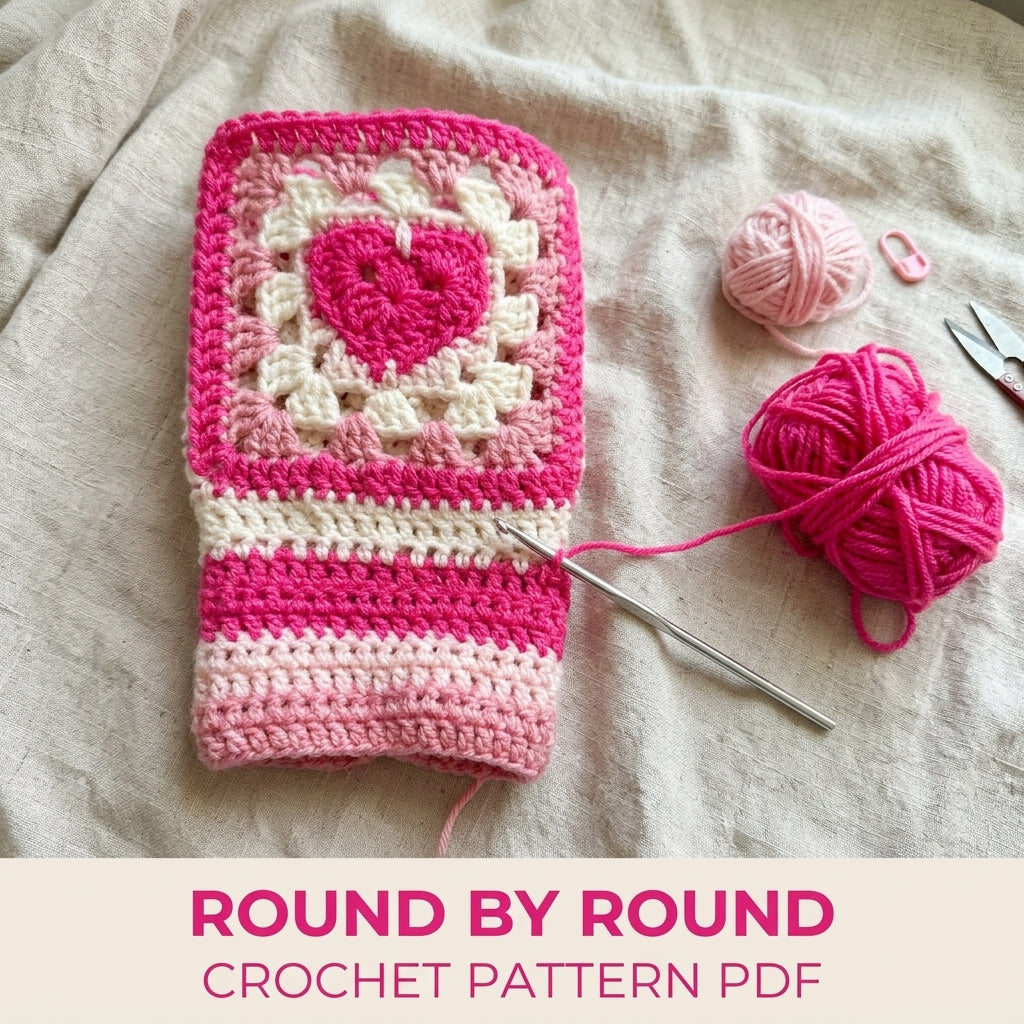 Pink Heart Tumbler Holder Crochet Pattern PDF – Tumbler Carrier with Strap
