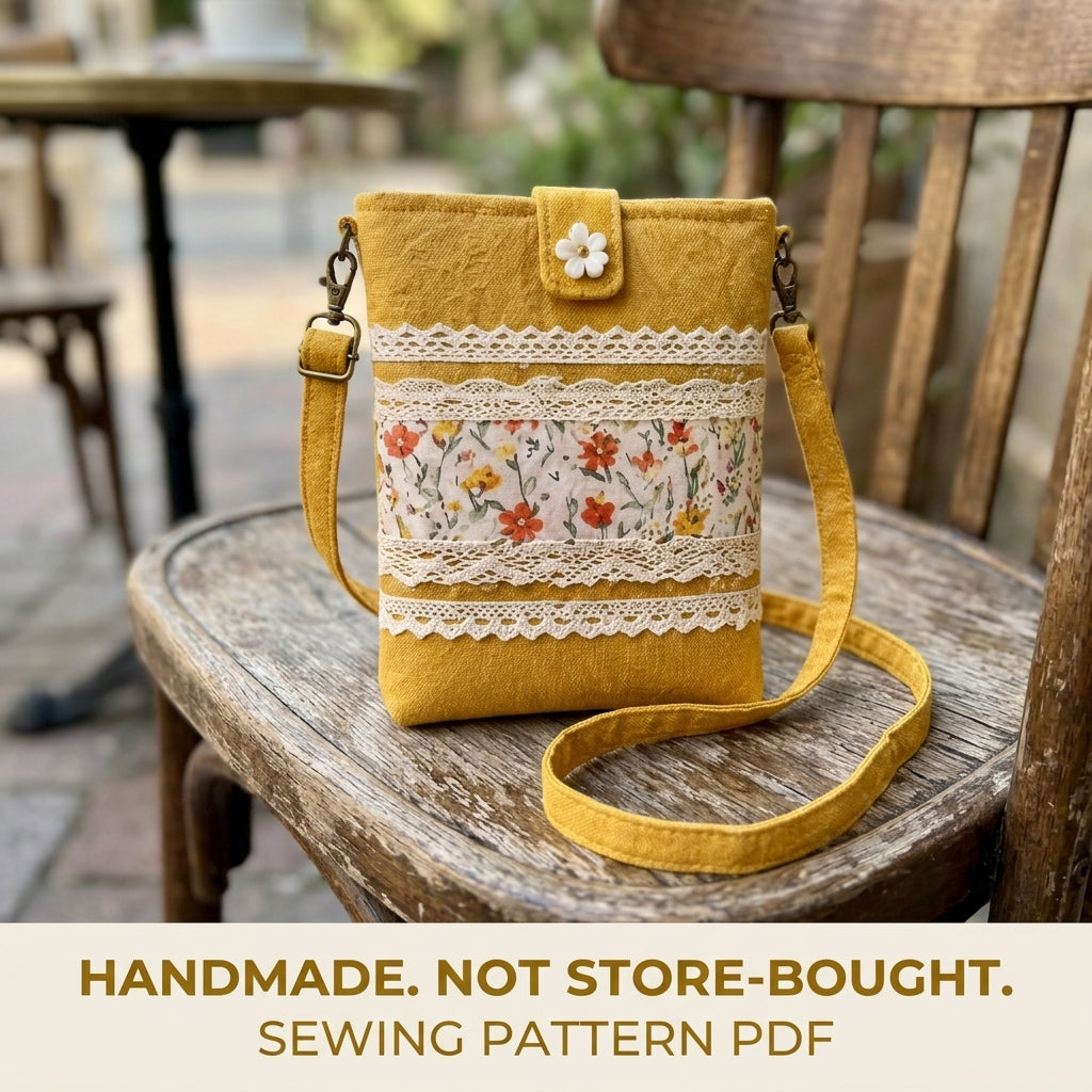 Lace Band Phone Crossbody Bag Sewing Pattern PDF – Small Phone Purse