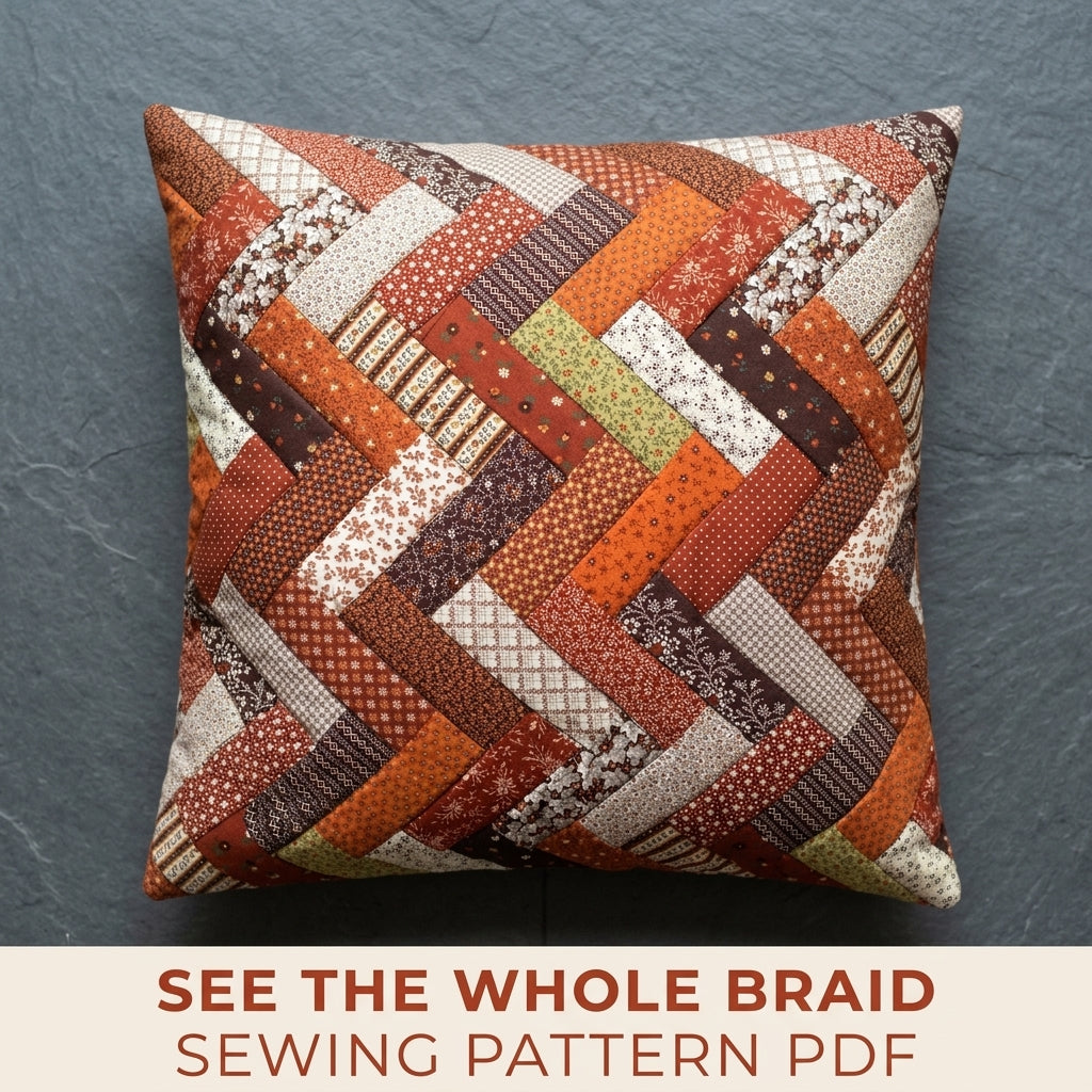 Autumn Braid Patchwork Cushion Sewing Pattern PDF – Herringbone Pillow