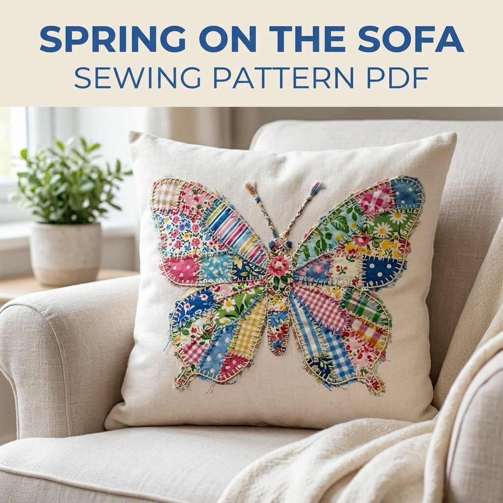 Patchwork Butterfly Appliqué Cushion Sewing Pattern PDF – Scrappy Pillow