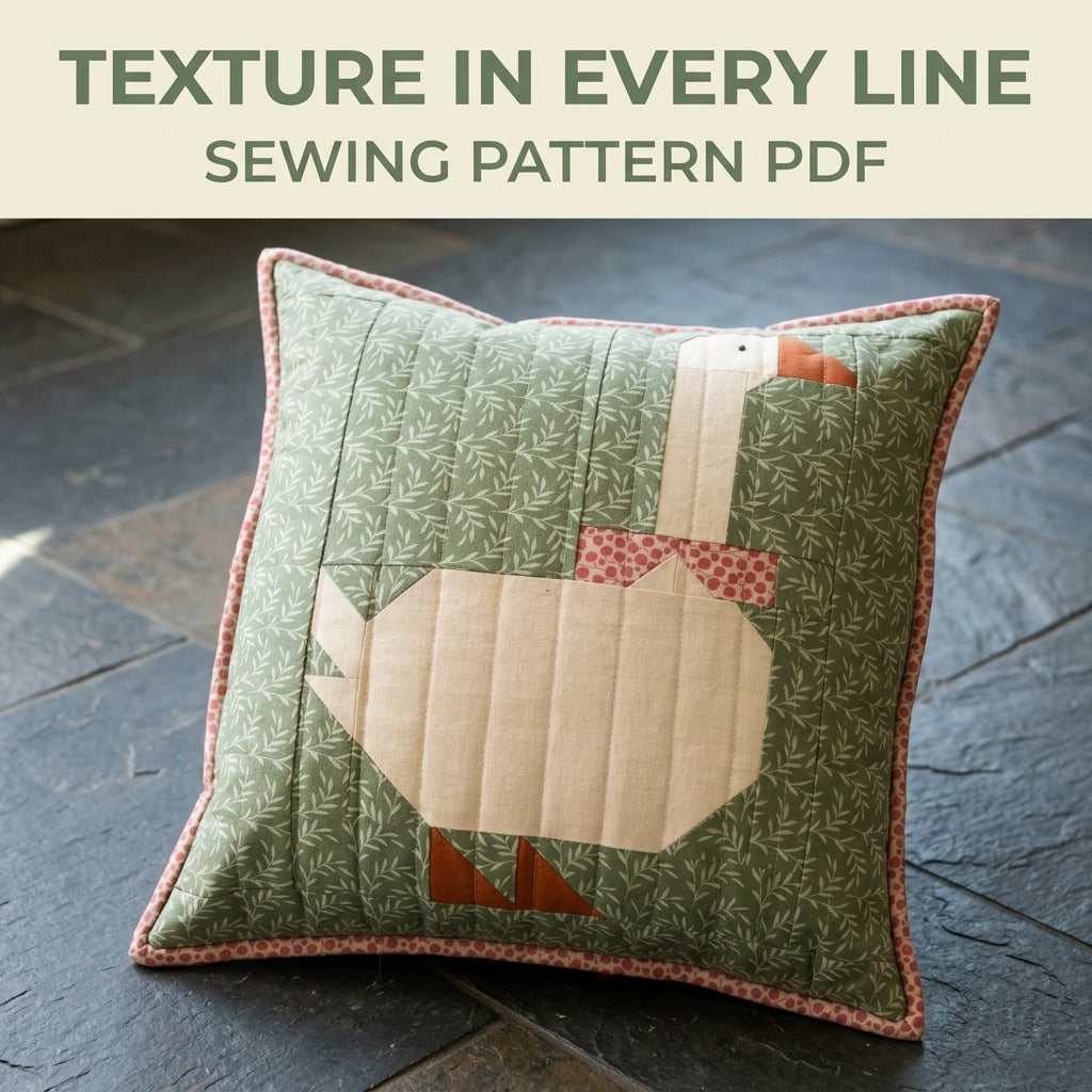 Goose Patchwork Cushion Sewing Pattern PDF – Pieced Goose Pillow with Bow