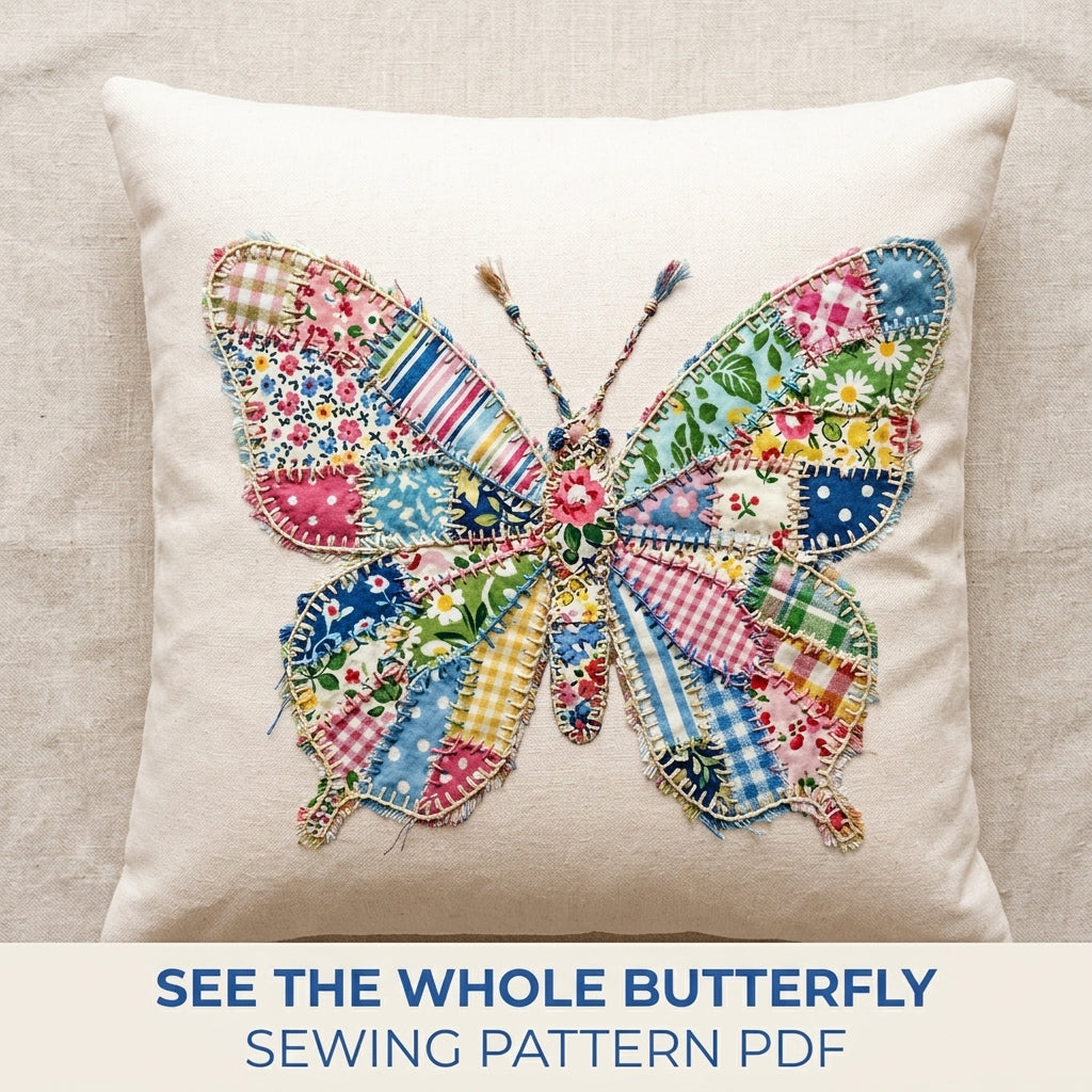 Patchwork Butterfly Appliqué Cushion Sewing Pattern PDF – Scrappy Pillow