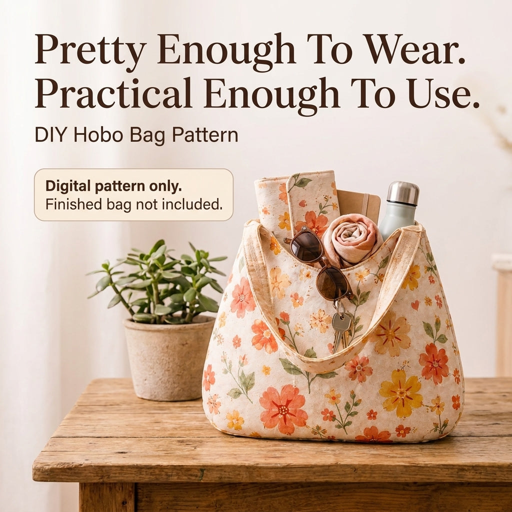Floral Hobo Bag PDF Sewing Pattern | Slouchy Shoulder Bag with Single Strap | Beginner Bag Sewing Project | Instant Download